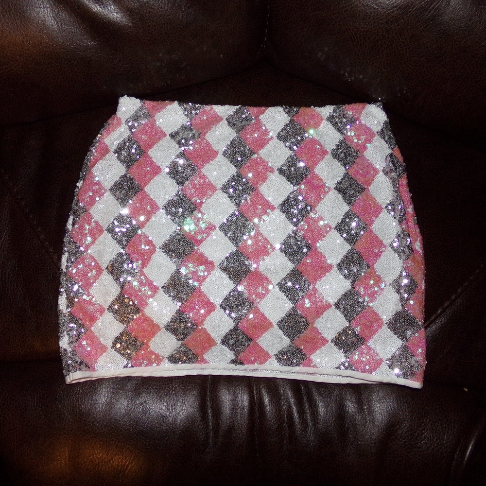 Pink Silver and White Sequin Mini Skirt Sz M